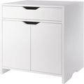 2-Shelf Storage Cabinet with Drawer, Adjustable Shelf, Cut-out Handles, White/Charcoal Finish