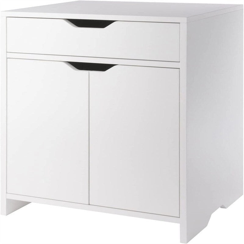 2-Shelf Storage Cabinet with Drawer, Adjustable Shelf, Cut-out Handles, White/Charcoal Finish