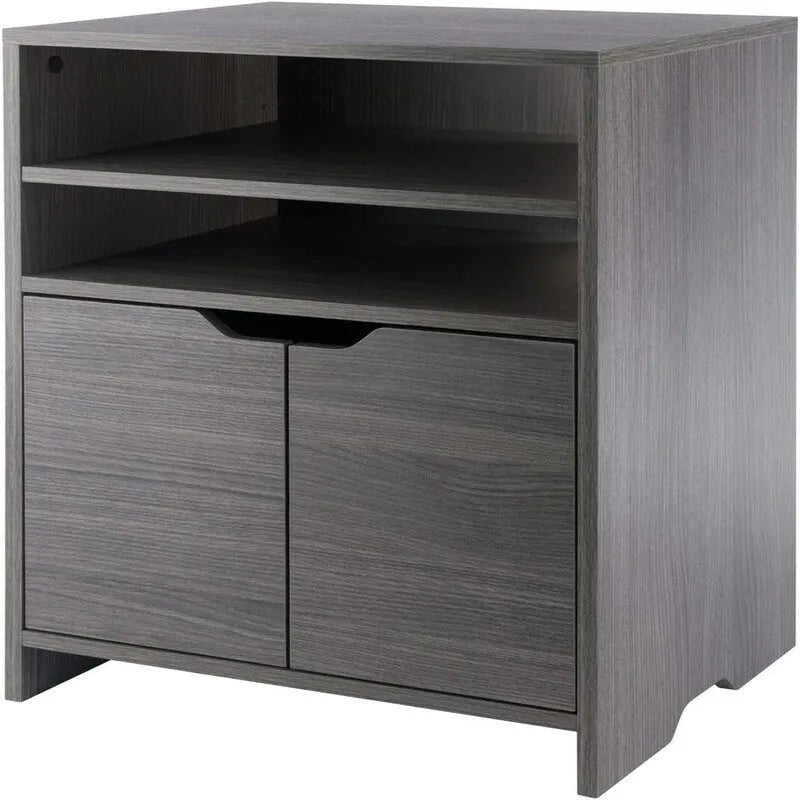 2-Shelf Storage Cabinet with Drawer, Adjustable Shelf, Cut-out Handles, White/Charcoal Finish