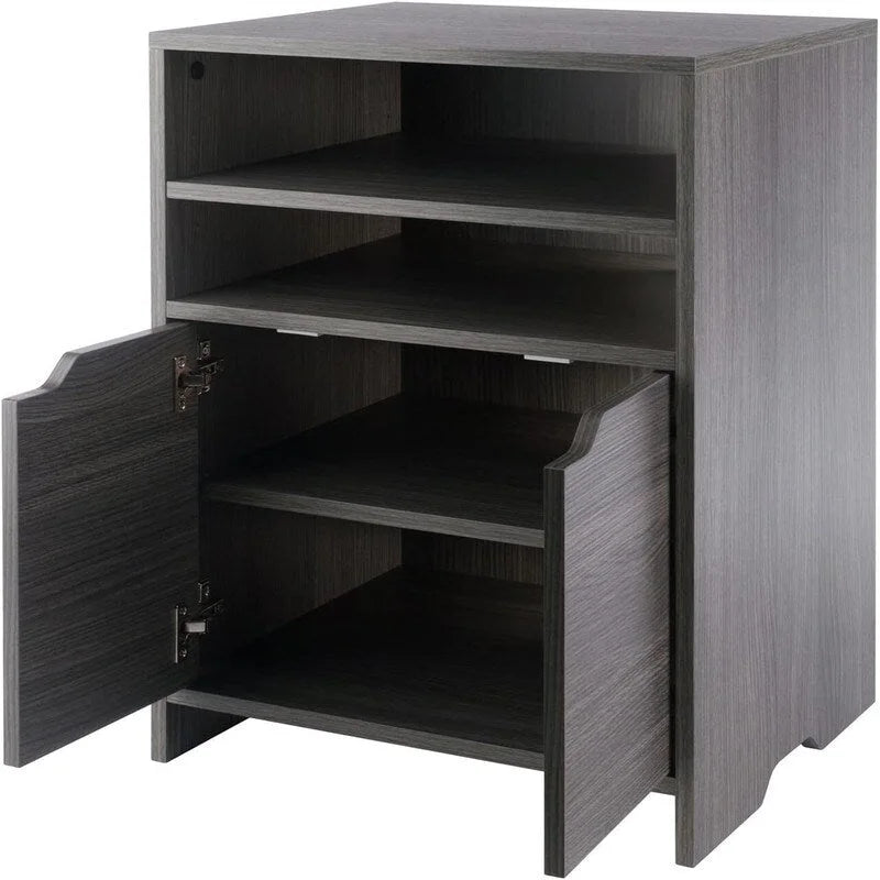 2-Shelf Storage Cabinet with Drawer, Adjustable Shelf, Cut-out Handles, White/Charcoal Finish