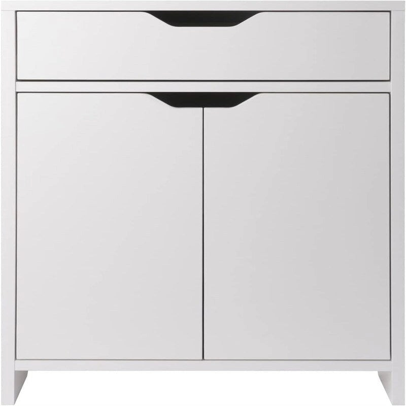 2-Shelf Storage Cabinet with Drawer, Adjustable Shelf, Cut-out Handles, White/Charcoal Finish
