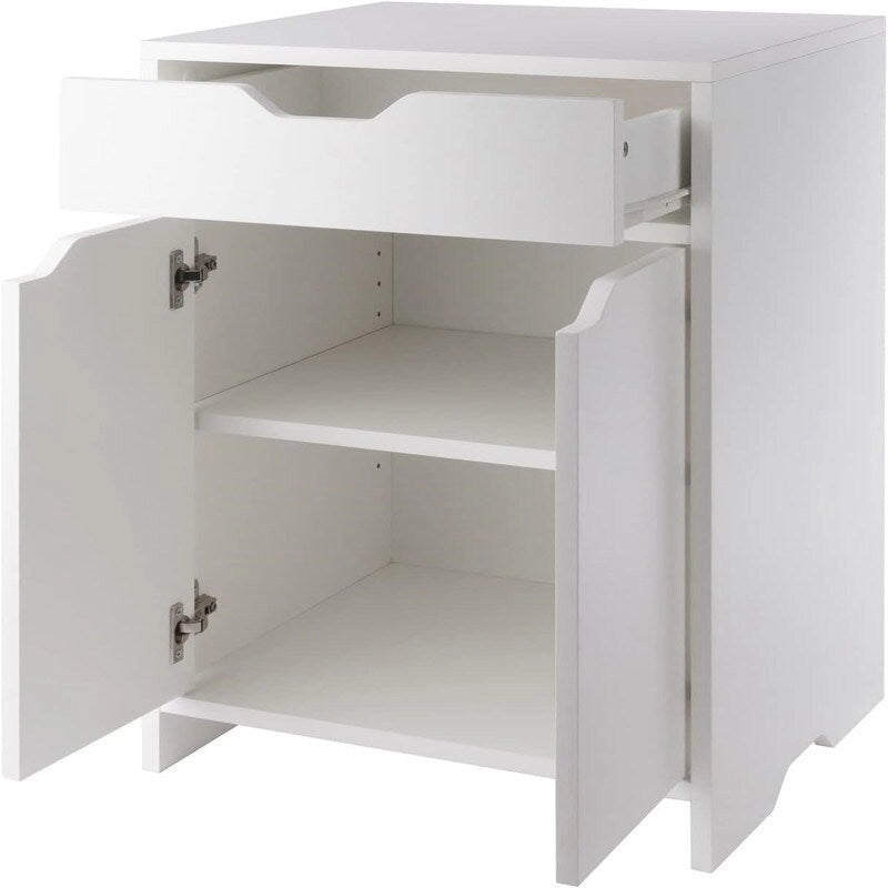 2-Shelf Storage Cabinet with Drawer, Adjustable Shelf, Cut-out Handles, White/Charcoal Finish