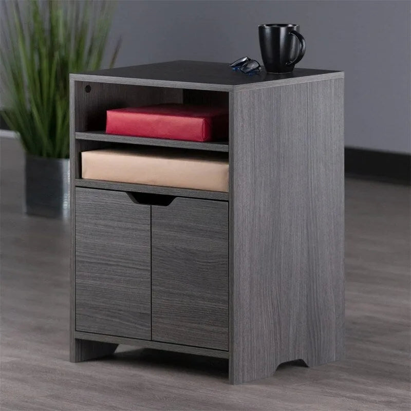 2-Shelf Storage Cabinet with Drawer, Adjustable Shelf, Cut-out Handles, White/Charcoal Finish
