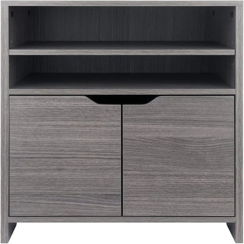 2-Shelf Storage Cabinet with Drawer, Adjustable Shelf, Cut-out Handles, White/Charcoal Finish