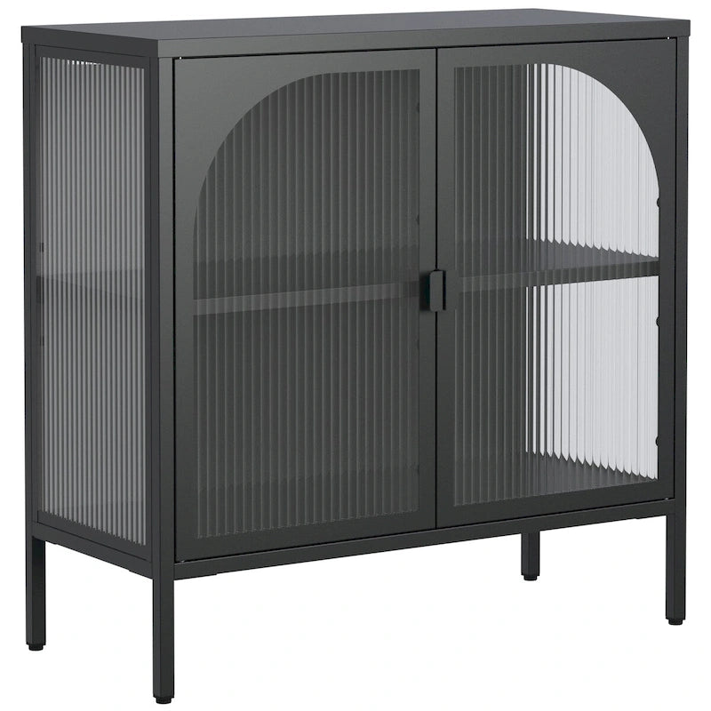 Metal Sideboard Cabinet,Accent Storage Cabinet with 2 Glass doors,Coffee Bar Cabinet with Adjustable Shelves 200 lbs Capacity