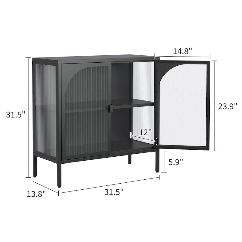 Metal Sideboard Cabinet,Accent Storage Cabinet with 2 Glass doors,Coffee Bar Cabinet with Adjustable Shelves 200 lbs Capacity
