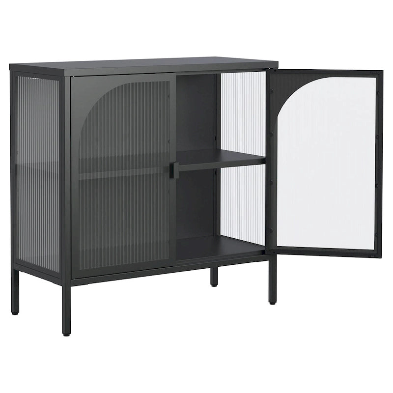 Metal Sideboard Cabinet,Accent Storage Cabinet with 2 Glass doors,Coffee Bar Cabinet with Adjustable Shelves 200 lbs Capacity