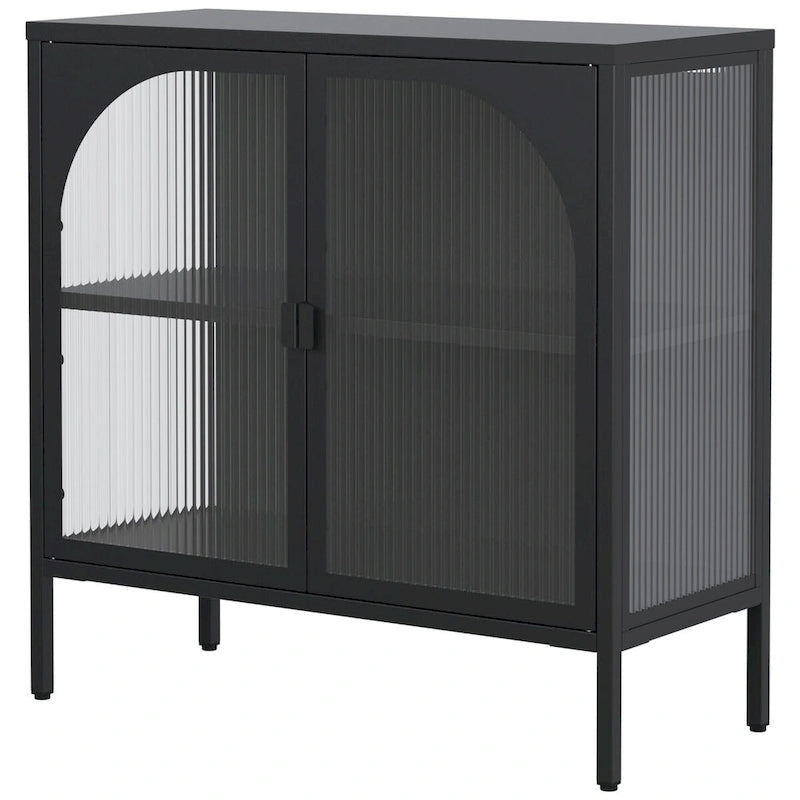 Metal Sideboard Cabinet,Accent Storage Cabinet with 2 Glass doors,Coffee Bar Cabinet with Adjustable Shelves 200 lbs Capacity