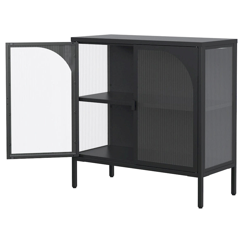 Metal Sideboard Cabinet,Accent Storage Cabinet with 2 Glass doors,Coffee Bar Cabinet with Adjustable Shelves 200 lbs Capacity