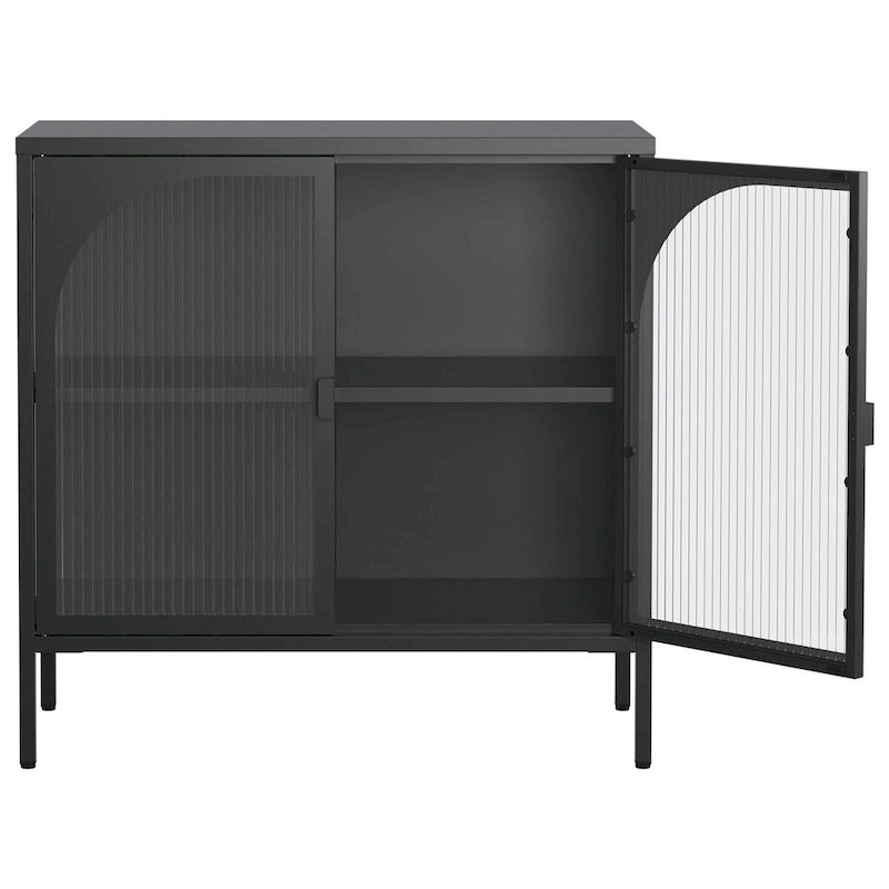 Metal Sideboard Cabinet,Accent Storage Cabinet with 2 Glass doors,Coffee Bar Cabinet with Adjustable Shelves 200 lbs Capacity