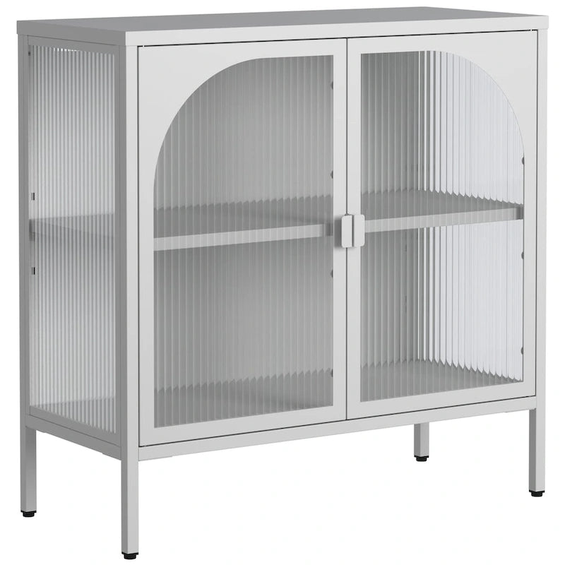Metal Sideboard Cabinet,Accent Storage Cabinet with 2 Glass doors,Coffee Bar Cabinet with Adjustable Shelves 200 lbs Capacity