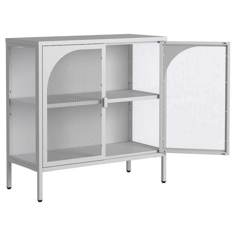 Metal Sideboard Cabinet,Accent Storage Cabinet with 2 Glass doors,Coffee Bar Cabinet with Adjustable Shelves 200 lbs Capacity