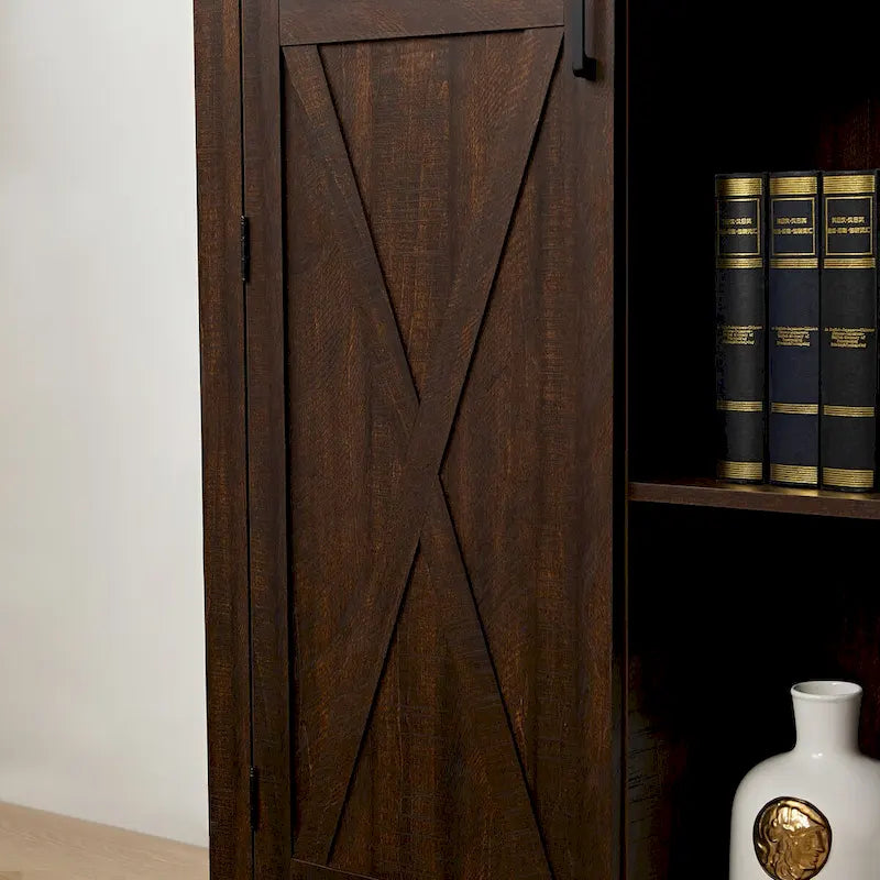 Storage Cabinet Barn Door Country Wood Rustic Pantry Cupboard Sliding Organizer Furniture Home Drawer Shelves