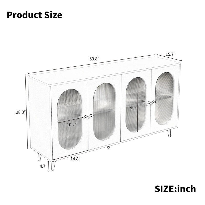 Modern Minimalist Wooden Sideboard Buffet Storage Cabinet with 4 Acrylic Doors and Interior Adjustable Shelves