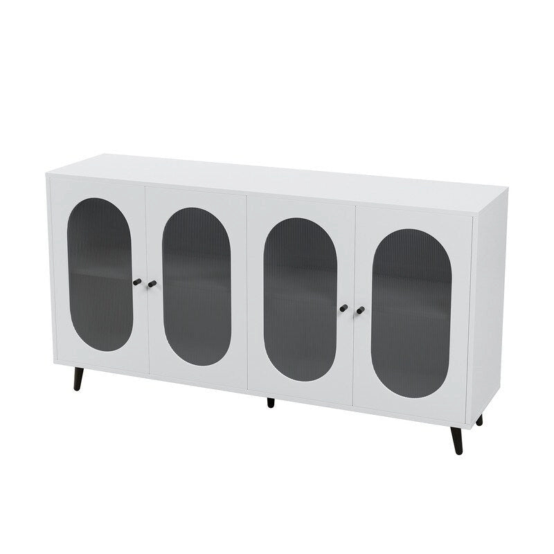 Modern Minimalist Wooden Sideboard Buffet Storage Cabinet with 4 Acrylic Doors and Interior Adjustable Shelves
