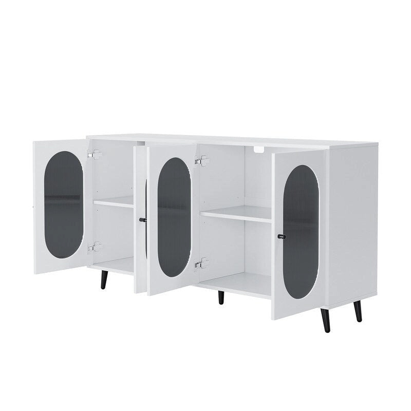 Modern Minimalist Wooden Sideboard Buffet Storage Cabinet with 4 Acrylic Doors and Interior Adjustable Shelves
