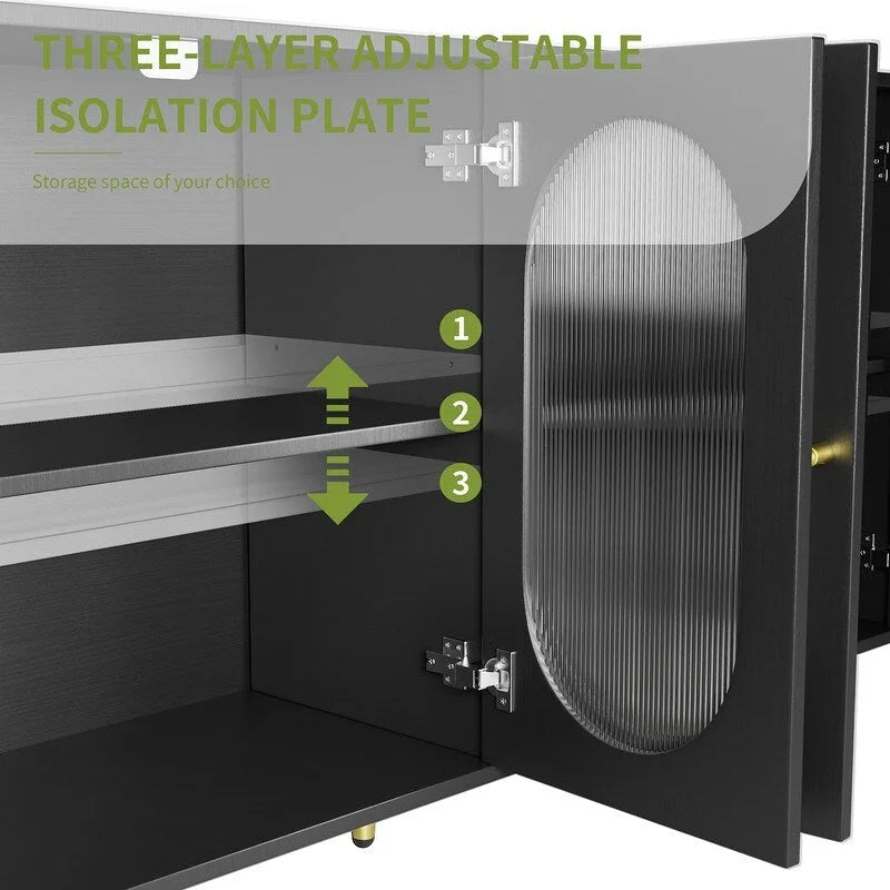 Modern Minimalist Wooden Sideboard Buffet Storage Cabinet with 4 Acrylic Doors and Interior Adjustable Shelves