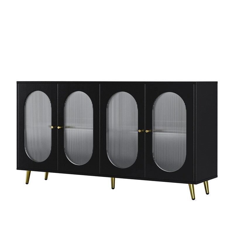 Modern Minimalist Wooden Sideboard Buffet Storage Cabinet with 4 Acrylic Doors and Interior Adjustable Shelves