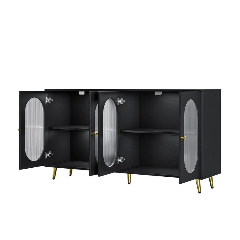 Modern Minimalist Wooden Sideboard Buffet Storage Cabinet with 4 Acrylic Doors and Interior Adjustable Shelves