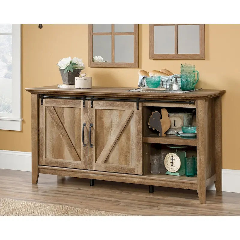 Craftsman Oak Sliding Barn Door TV Credenza