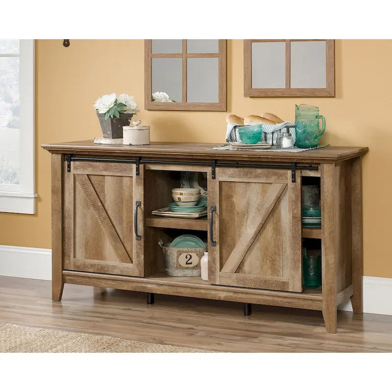 Craftsman Oak Sliding Barn Door TV Credenza