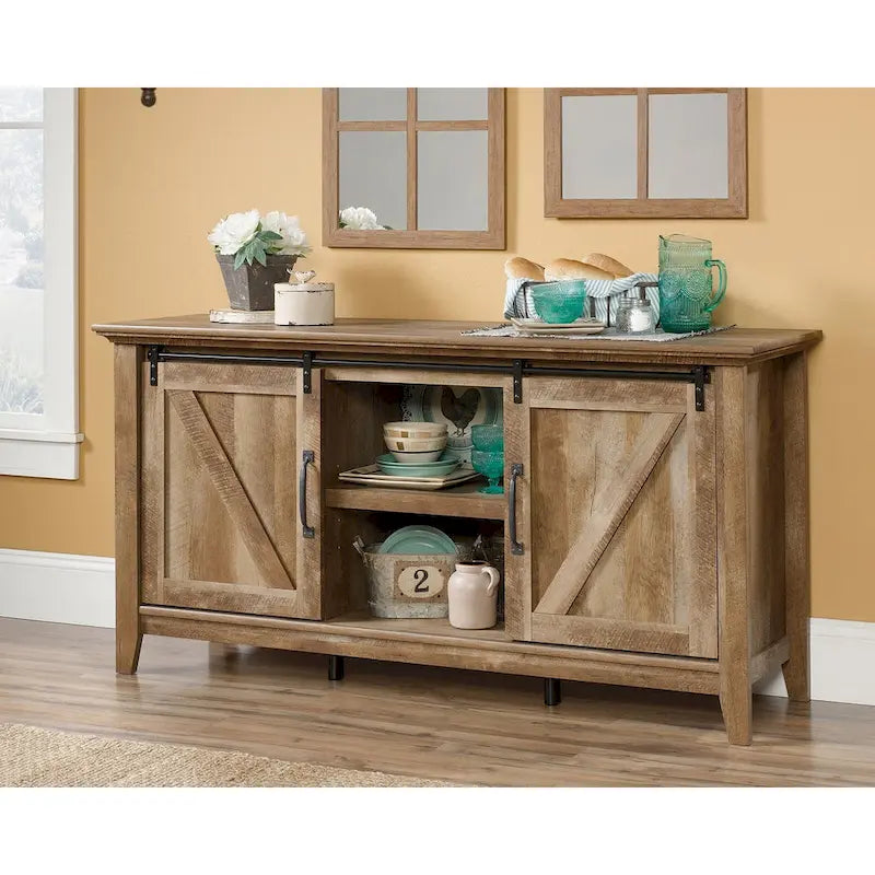Craftsman Oak Sliding Barn Door TV Credenza