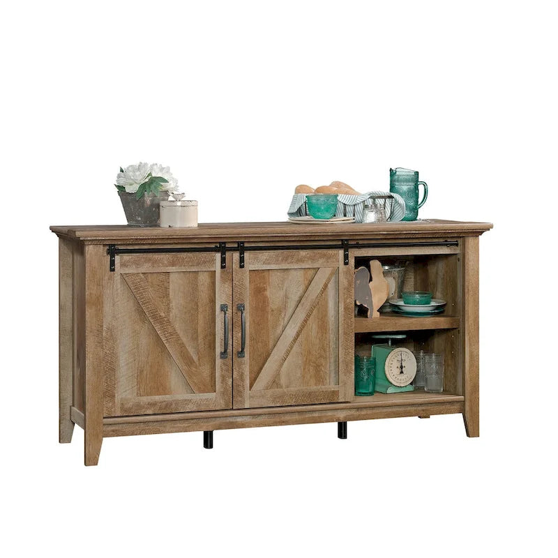 Craftsman Oak Sliding Barn Door TV Credenza