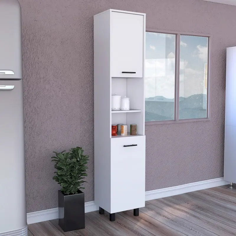 Pantry Cabinet with Three Interior Shelves, White Finish, High Quality and Durable