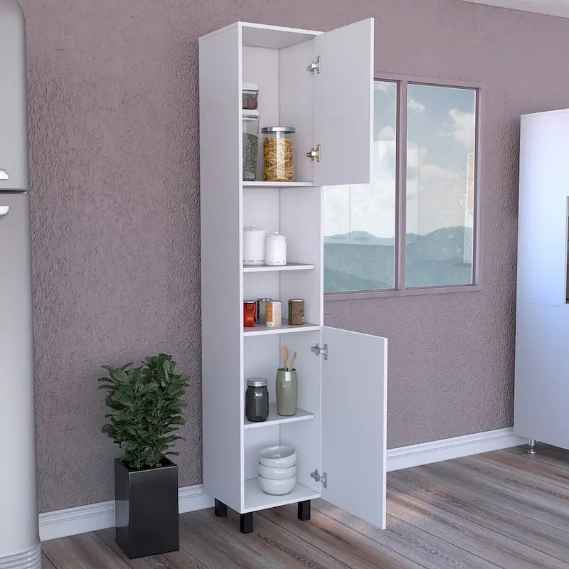 Pantry Cabinet with Three Interior Shelves, White Finish, High Quality and Durable