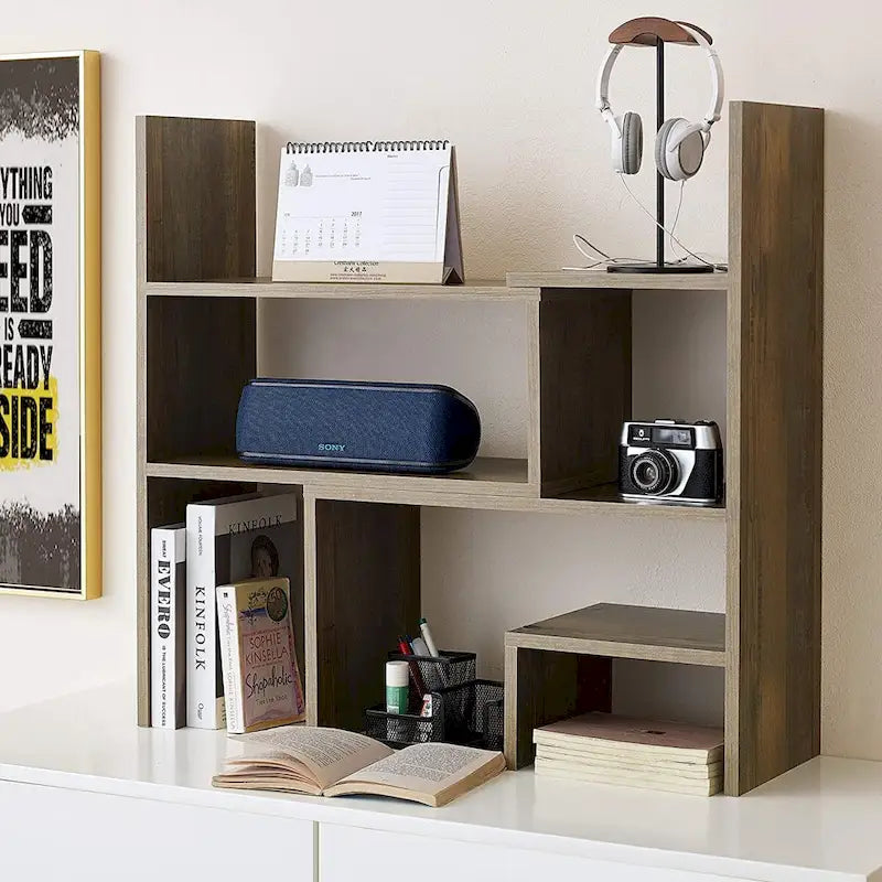 Compact Adjustable Dorm Desk Bookshelf - Rustic