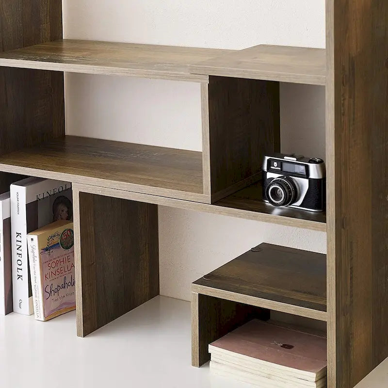Compact Adjustable Dorm Desk Bookshelf - Rustic