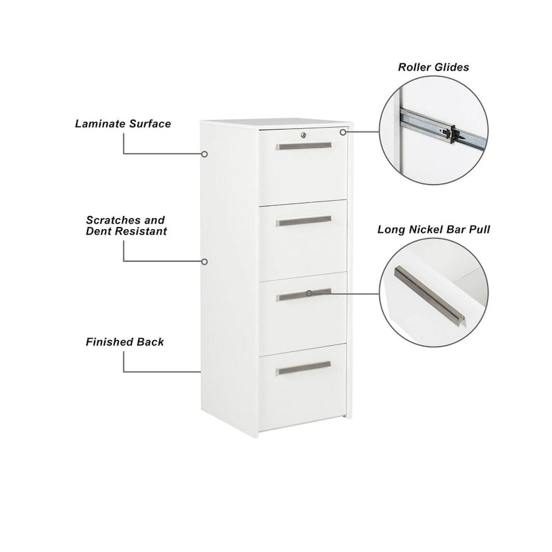 4-Drawer Vertical Lateral in White Wood Grain - 48.5H x 18.5W x 17.5D
