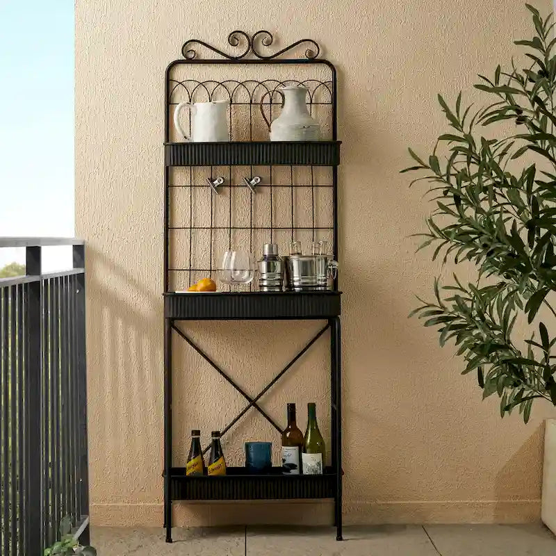 68" 3-Tier Black Metal Plant Stand Kitchen Shelf Multifunctional Storage Rack for Indoor Outdoor