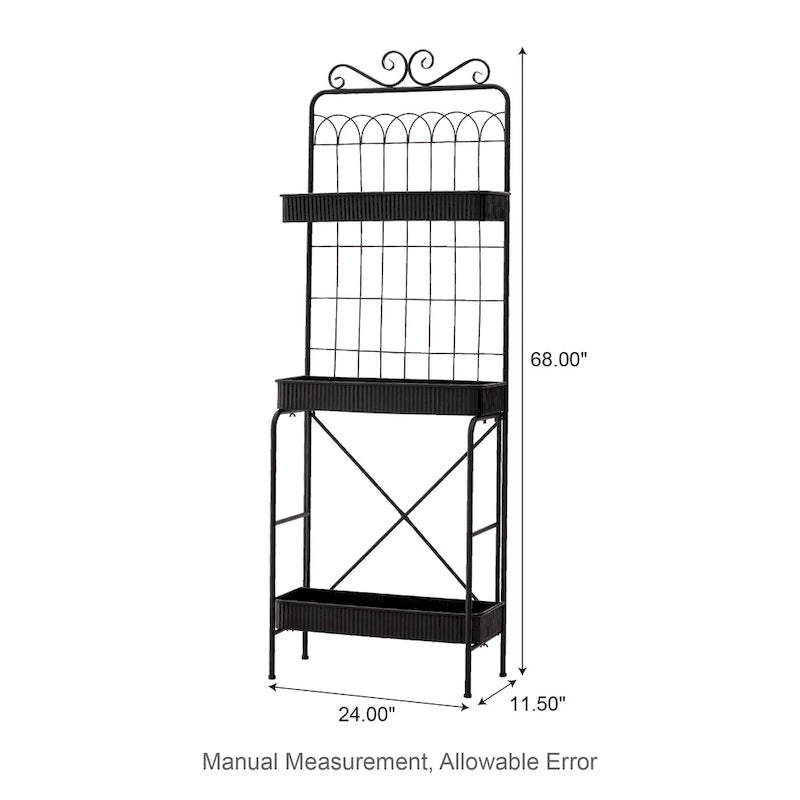 68" 3-Tier Black Metal Plant Stand Kitchen Shelf Multifunctional Storage Rack for Indoor Outdoor