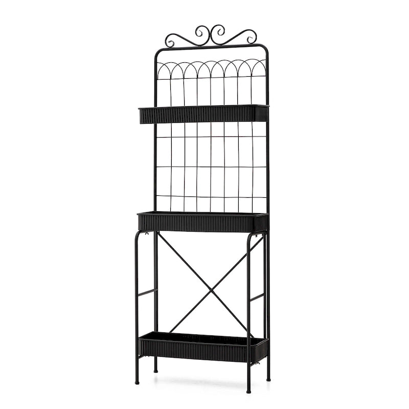 68" 3-Tier Black Metal Plant Stand Kitchen Shelf Multifunctional Storage Rack for Indoor Outdoor