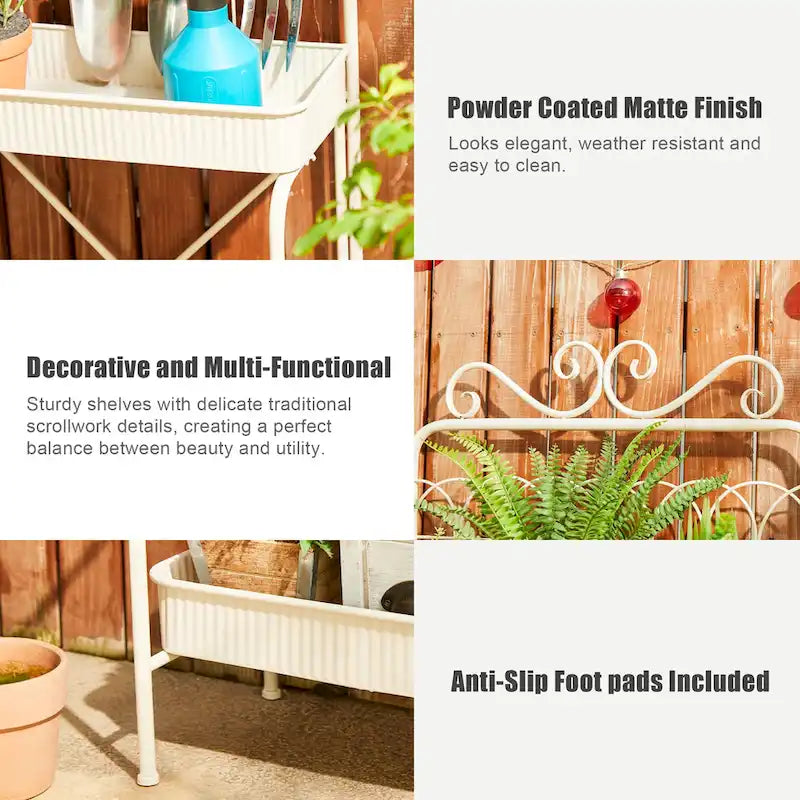 68" 3-Tier Black Metal Plant Stand Kitchen Shelf Multifunctional Storage Rack for Indoor Outdoor