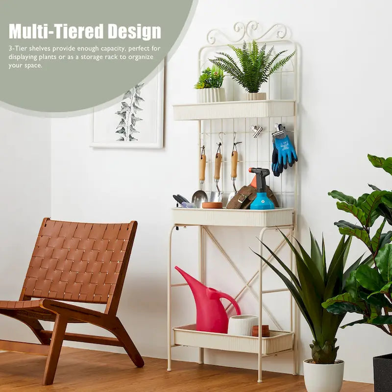 68" 3-Tier Black Metal Plant Stand Kitchen Shelf Multifunctional Storage Rack for Indoor Outdoor