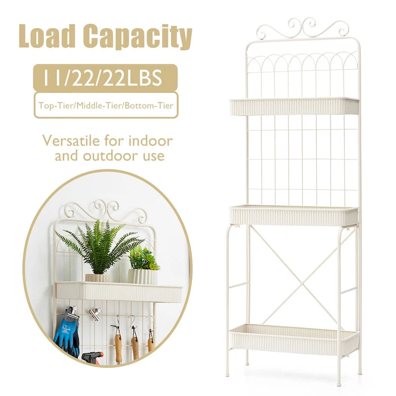 68" 3-Tier Black Metal Plant Stand Kitchen Shelf Multifunctional Storage Rack for Indoor Outdoor