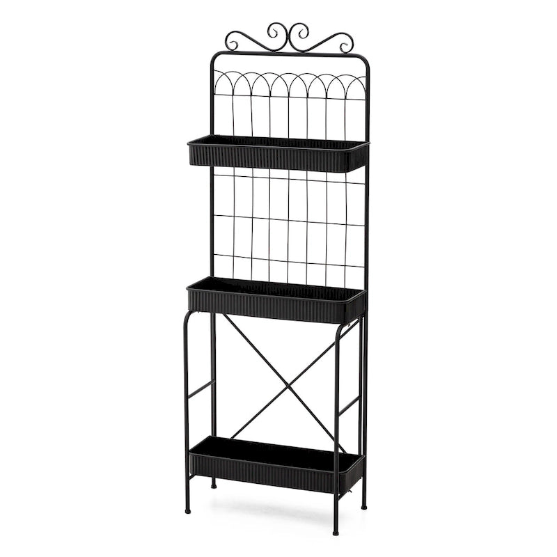 68" 3-Tier Black Metal Plant Stand Kitchen Shelf Multifunctional Storage Rack for Indoor Outdoor