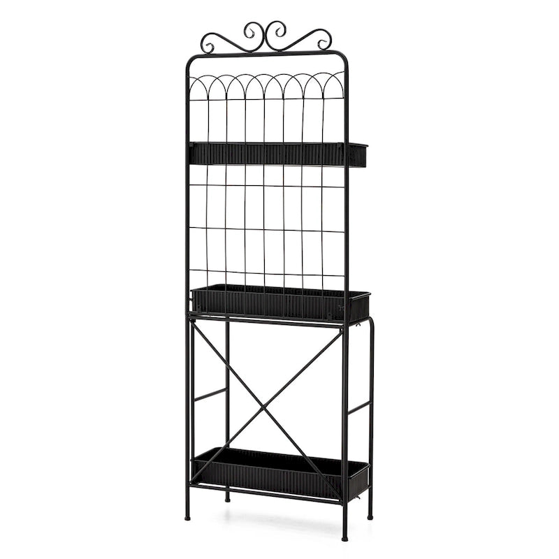 68" 3-Tier Black Metal Plant Stand Kitchen Shelf Multifunctional Storage Rack for Indoor Outdoor
