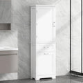 68 Tall Wood 1-door Bathroom Cabinet in White with Drawers and Adjustable Shelf