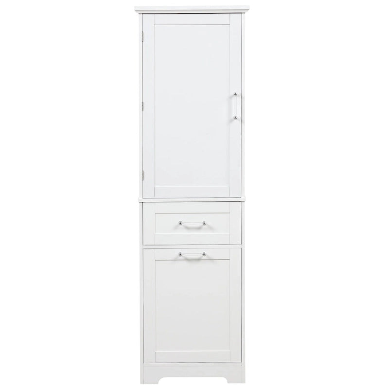 68 Tall Wood 1-door Bathroom Cabinet in White with Drawers and Adjustable Shelf