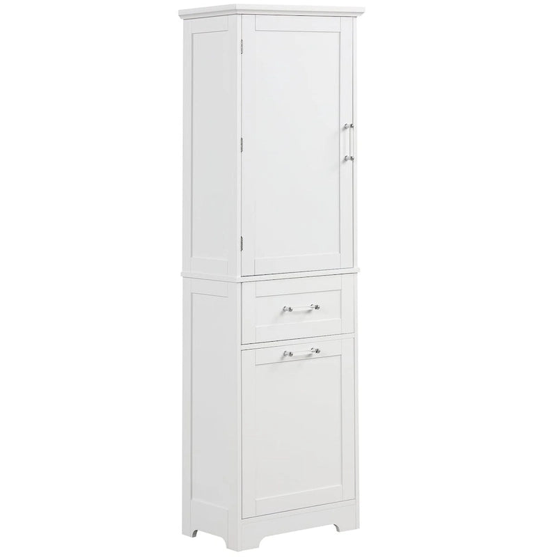 68 Tall Wood 1-door Bathroom Cabinet in White with Drawers and Adjustable Shelf