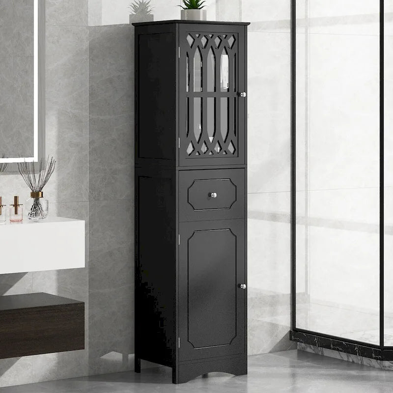 Freestanding Bathroom Storage Cabinet with Drawer and Doors, Adjustable Shelf