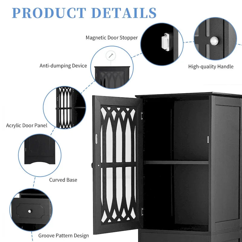Freestanding Bathroom Storage Cabinet with Drawer and Doors, Adjustable Shelf