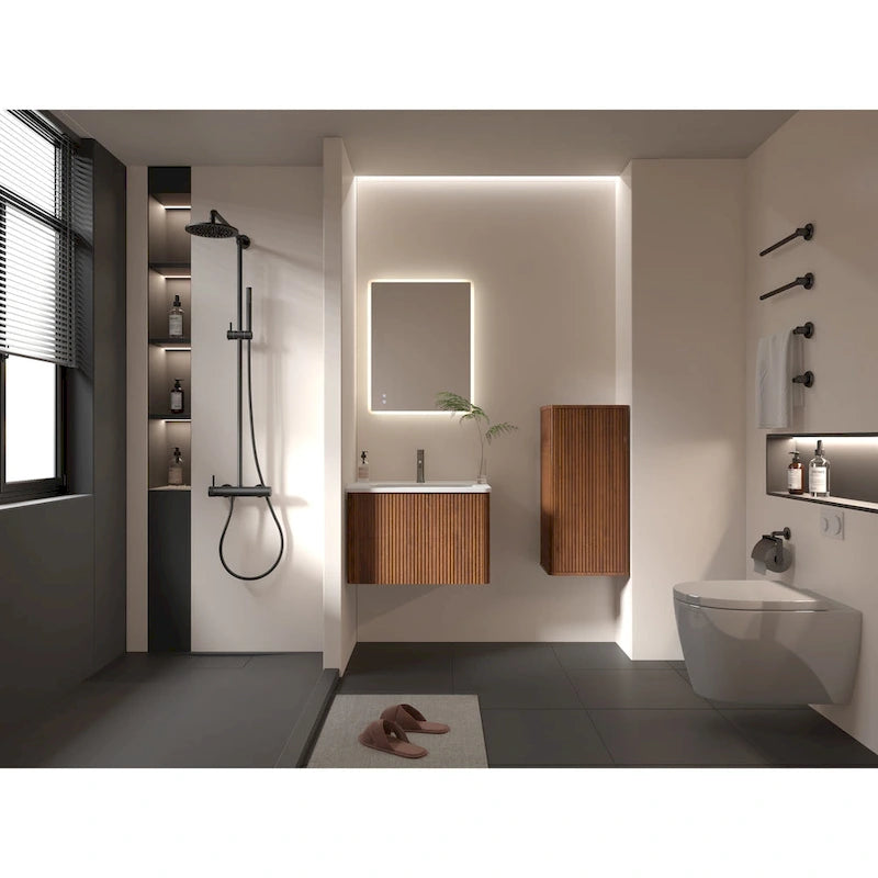 Striped Walnut Bathroom Floating Side Cabinet, Wall-mounted Storage Cabinet for Small Spaces
