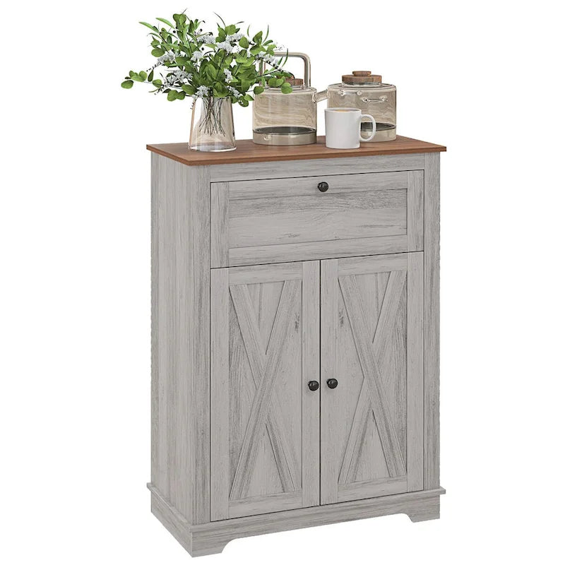 Meuble de rangement pour ferme avec portes de grange, buffet de cuisine avec portes doubles, tiroir et étagère réglable