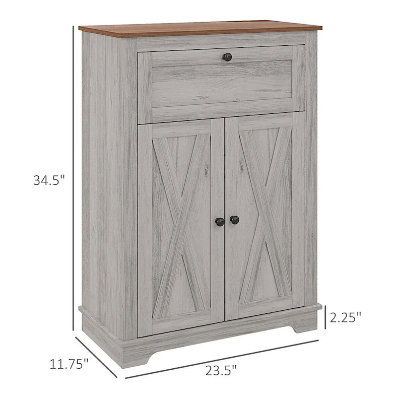 Meuble de rangement pour ferme avec portes de grange, buffet de cuisine avec portes doubles, tiroir et étagère réglable