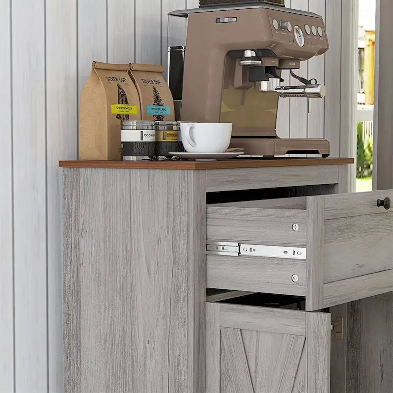 Meuble de rangement pour ferme avec portes de grange, buffet de cuisine avec portes doubles, tiroir et étagère réglable