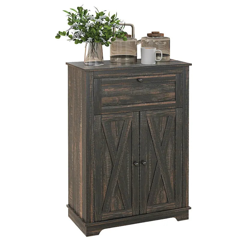 Meuble de rangement pour ferme avec portes de grange, buffet de cuisine avec portes doubles, tiroir et étagère réglable